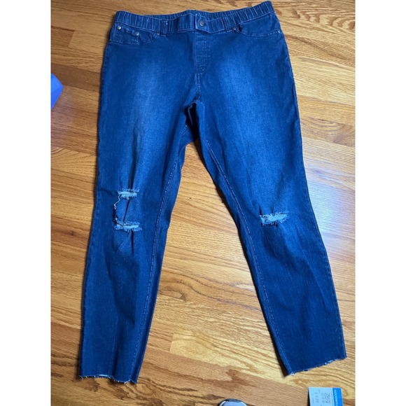 Hue Pull On Jeggings Distressed Denim Look Elastic Waist Jeans XL - Picture 1 of 5
